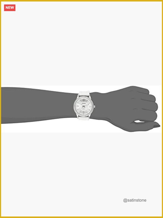 Rhinestone Bezel Watch with White Silicone Strap, Mother-of-Pearl Dial, Quartz